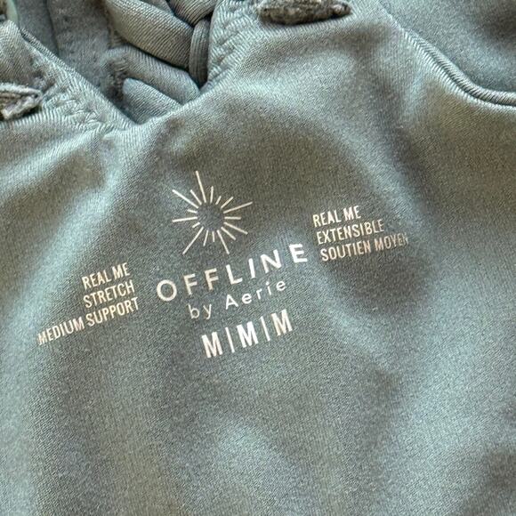 Aerie OFFLINE The Hugger Crackle Sports Bra Medium Green Racerback Active - Picture 11 of 11